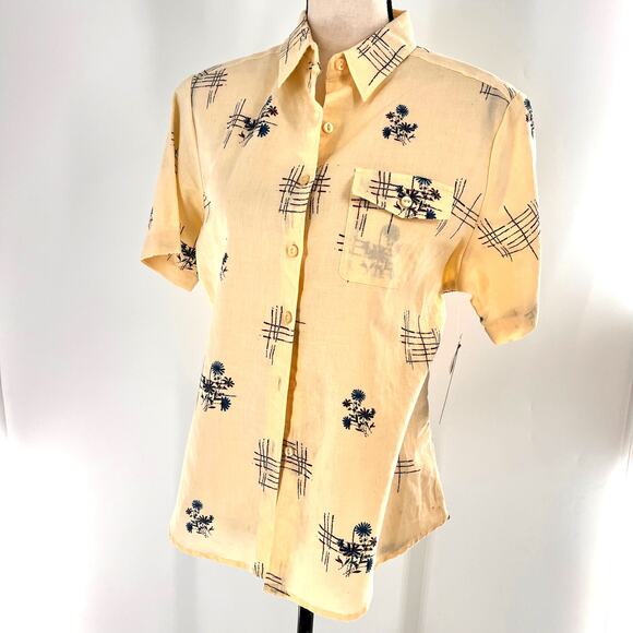 Women's Wrangler Blues retro short sleeve cotton blend button down Yellow Med - Picture 1 of 7